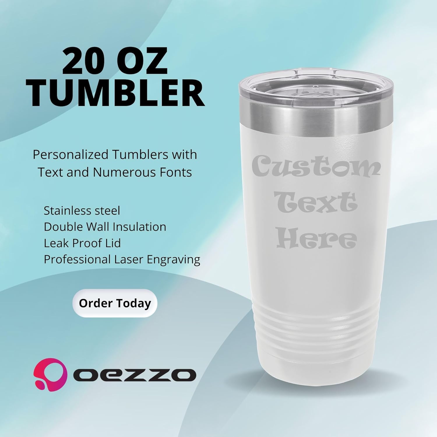 Customized Vacuum Insulated Tumblers, Double Wall Personalized Bottles with Splash and Leak Proof Upgraded Slider Lid, Laser Engraved Text for Special Holidays (20oz, White)