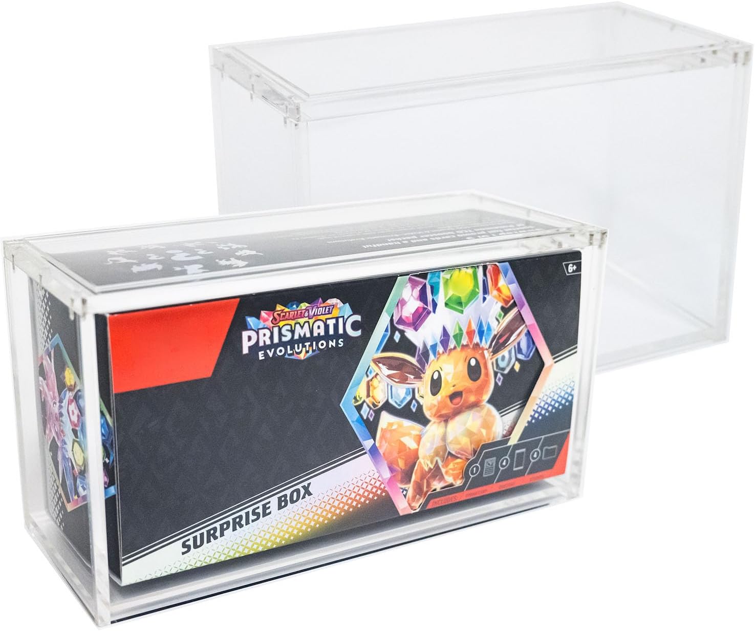 Premium Acrylic Display Case for Pokemon Surprise Boxes - Magnetic Top, Stackable, UV Protection