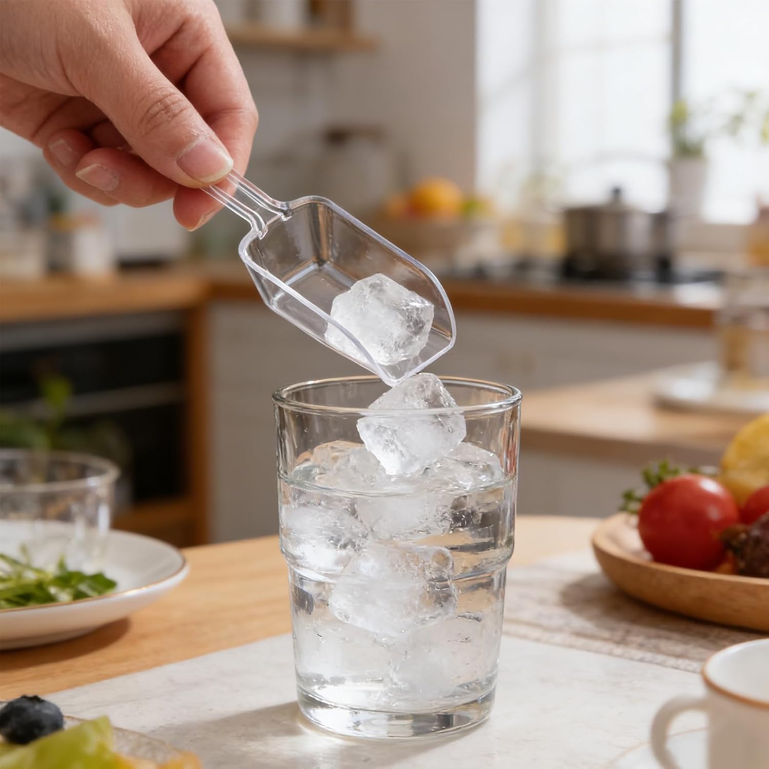 12 Pcs Mini Acrylic Plastic Kitchen Scoops, Multi Purpose Small Ice Scoop for Canisters for Christmas Popcorn Food Ice Cream Dessert Canisters Jars Buffet Kitchen Bar Wedding Party (4.3")