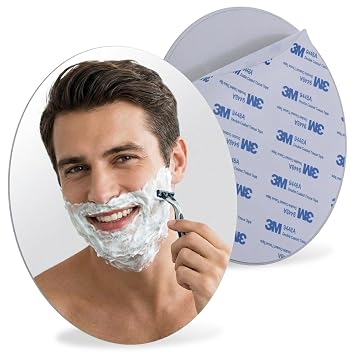Sticky 3M Adhesive Anti-Fog Shaving Mirror - Peel and Stick Fogless Shower Mirror for Men - Frameless & Shatterproof Plastic Mirror - 6" Round