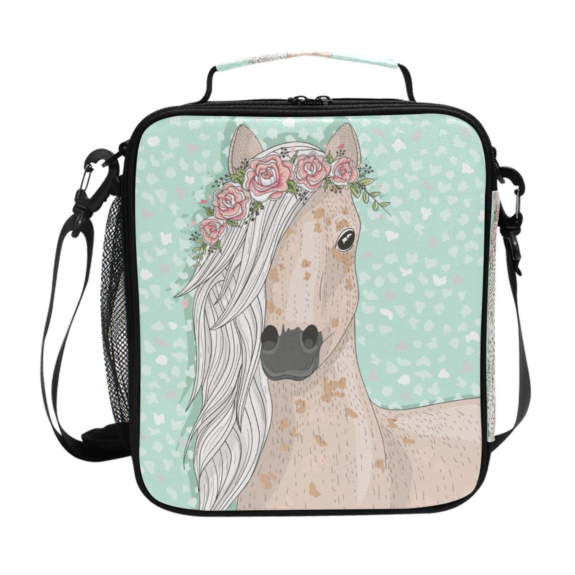ALAZA Lunch Bags for Boys Girls, Flower Horse Reusable Insulated Lunch Box Thermal Meal Tote Kit, Lunch Cooler Bag Organizer with Adjustable Shoulder Strap