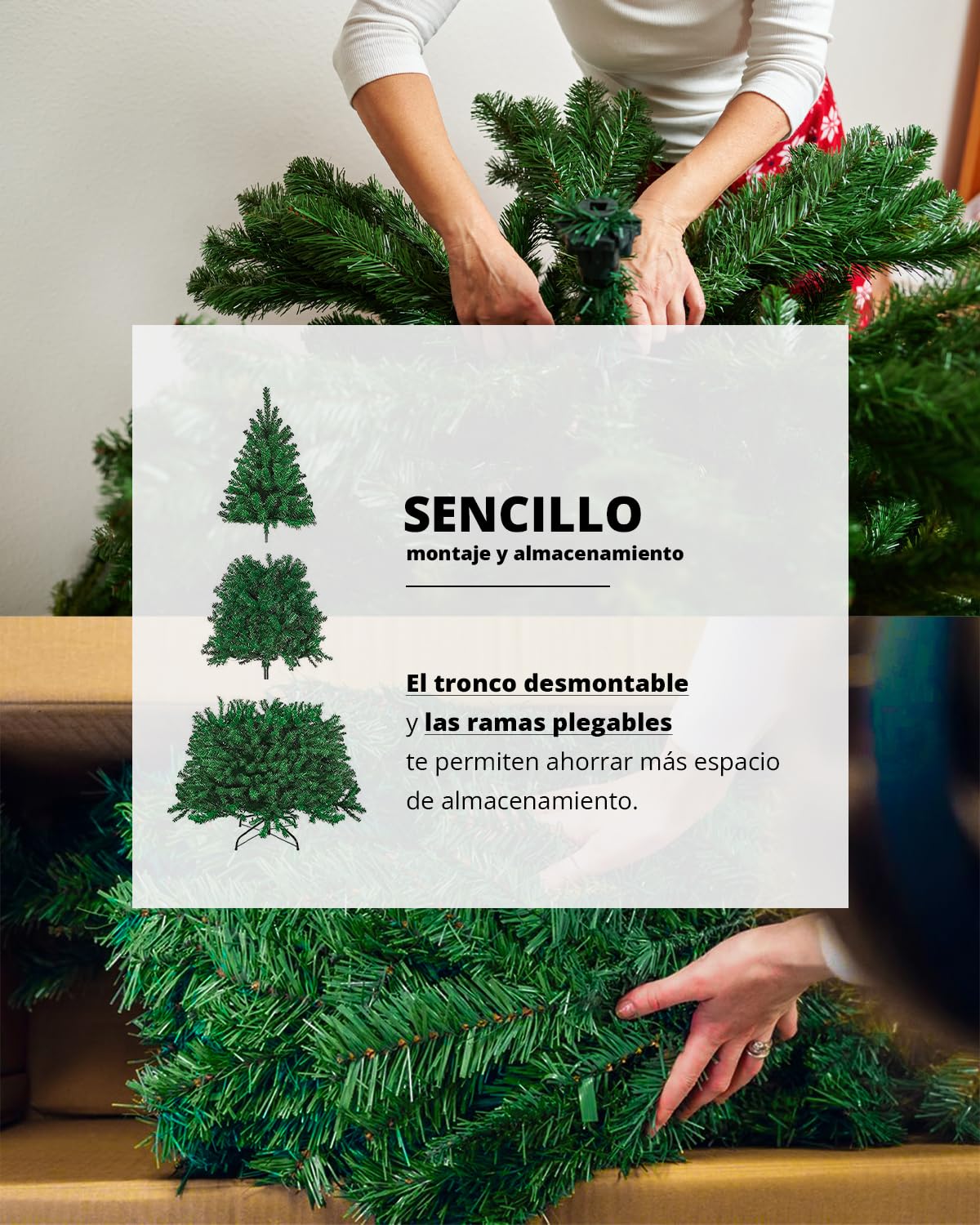 MURIS Árbol de Navidad Artificial, Altura de 210 cm, Estructura Desmontable, Ramas Abatibles, Soporte Metálico Plegable, MRS-ZW001-210