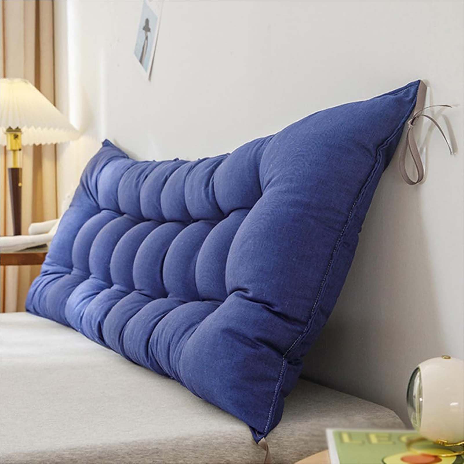 AIUTG Headboard Reading Pillow with Back Support, Bed Backrest Cushion with Fixing Ties, Long Headboard Pillow for Sofa, Bed, Bay Window and Daybed(Blue,90x50cm)