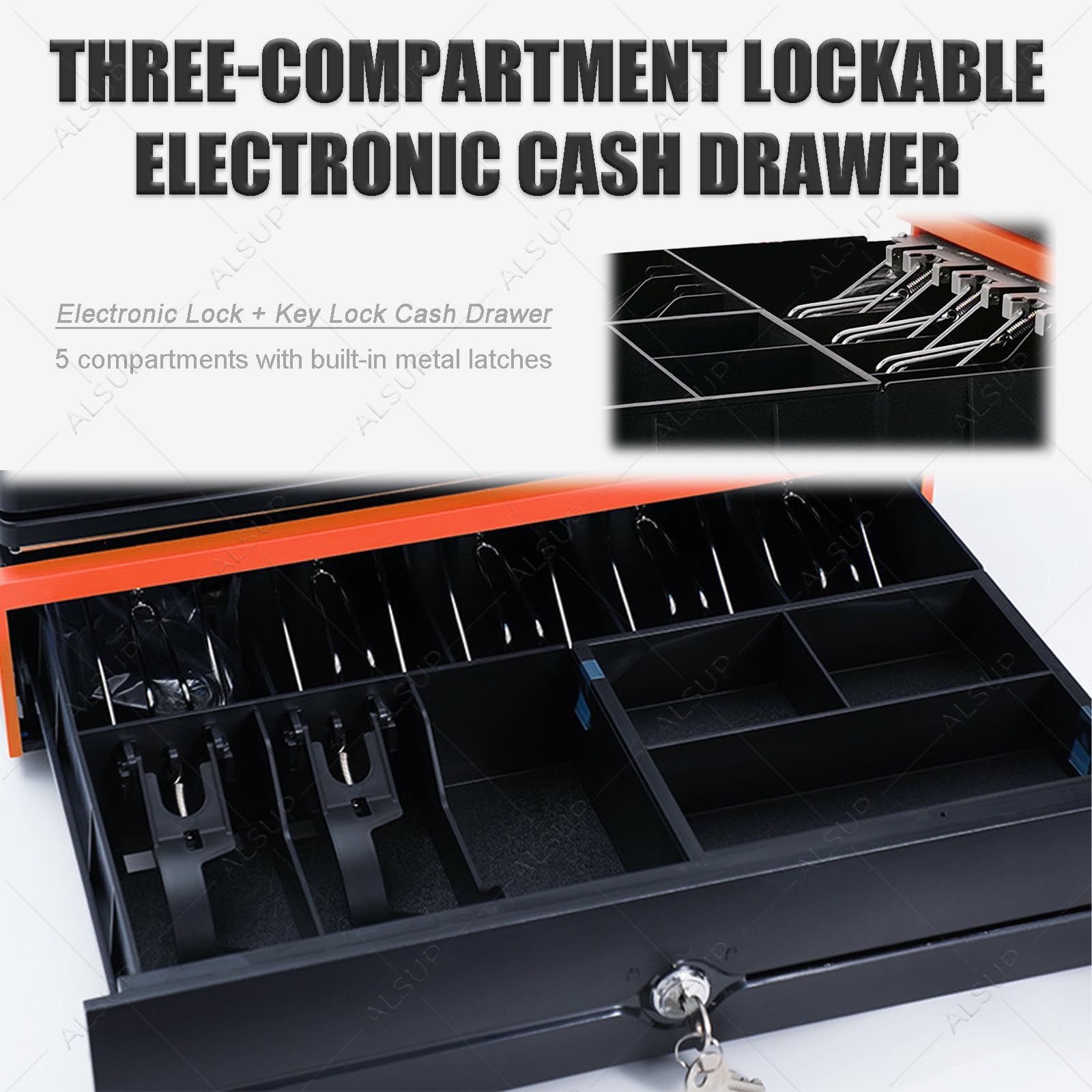 Terminal TPV para Comercio Minorista, Caja Registradora Todo en Uno con Pantalla Táctil, Cajón Portamonedas, Impresora 58mm y Escáner de Código de Barras Orange-8+256GB