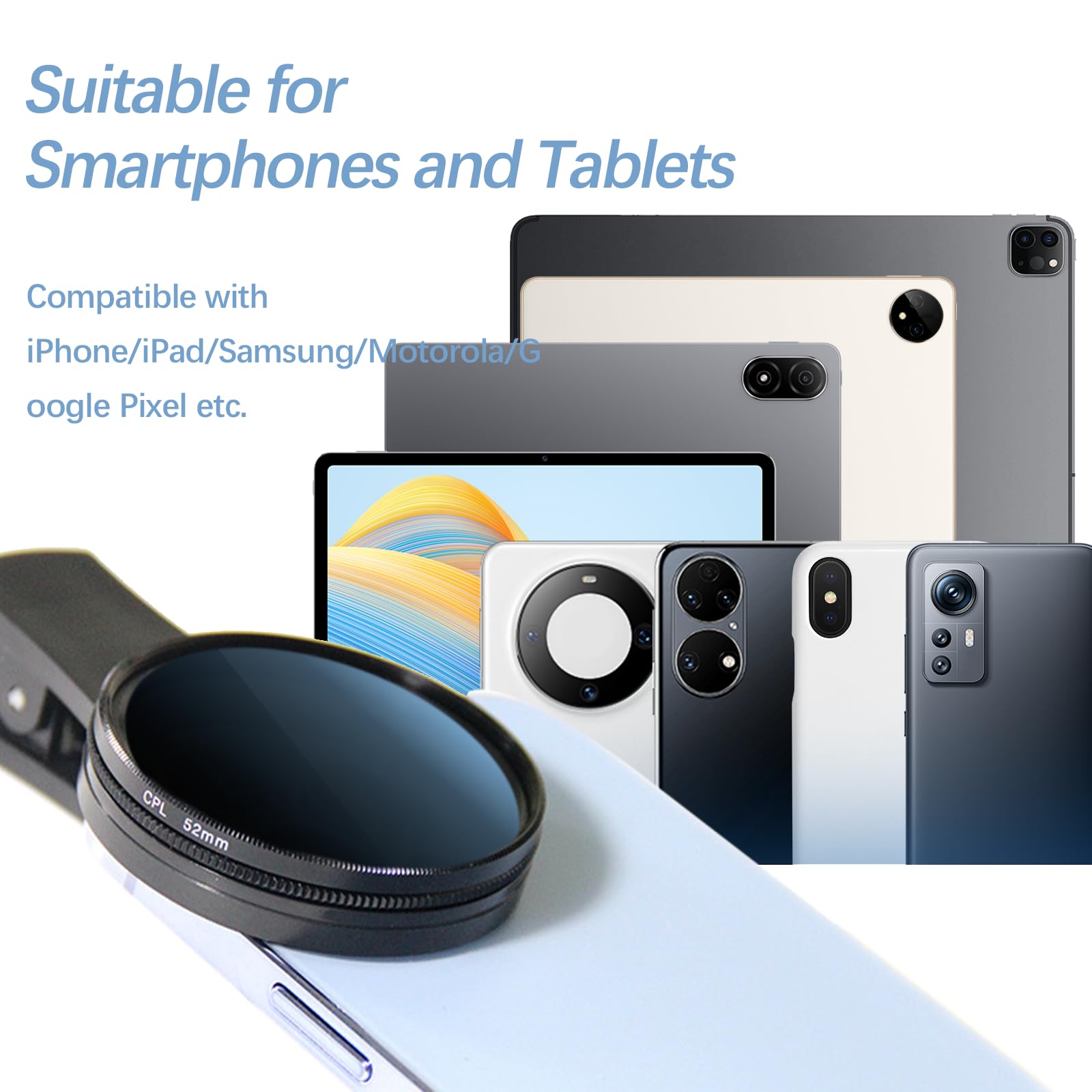 Filtre Polarisant Pour IPhone - 52 Mm - Lentille Polarisée Circulaire Avec Clip Amélioré - Filtre CPL Rotatif - Compatible Avec IPhone 16/15/14/13 Pro Max Samsung Moto Google TCL Phone