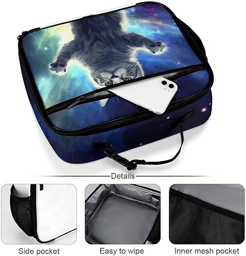 Miniatura 5 de Lonchera reutilizable con diseño de gato de cielo estrellado, bolsa térmica con aislamiento, lonchera para comida y alimentos, bolsa de mano para
