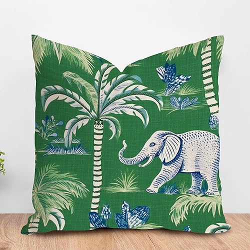 Miniatura 1 de ArogGeld Fundas de almohada de color verde con elefante y burro, chinoiserie verde árbol y animal, cojín decorativo chinoiserie Farmhouse Accent