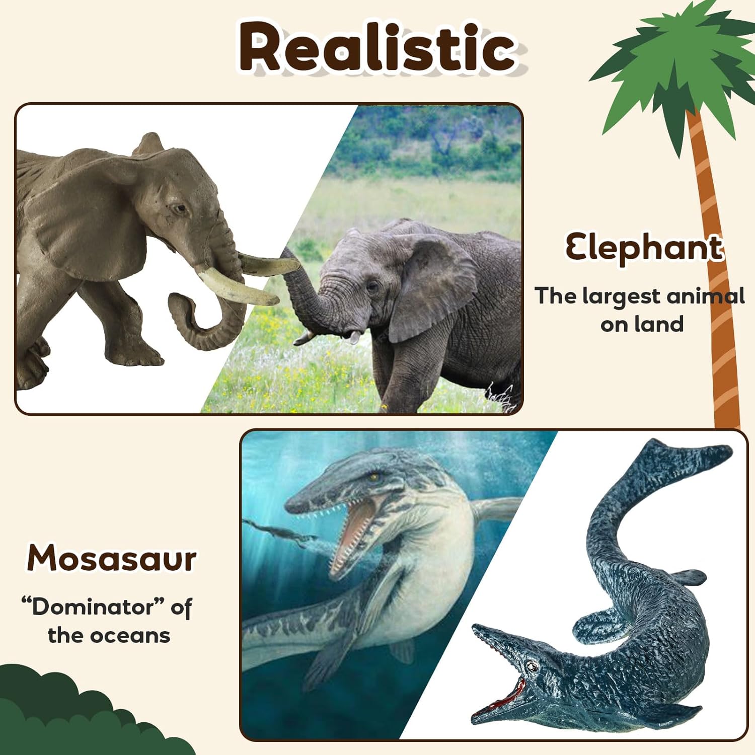HYAKIDS 12 Dinosaur Toys, 12 Ocean Animals Toys, 12 Zoo Animals, Plastic Mini Animals Set, Cake Topper Party Favor Gifts for Kids, 36 PCS