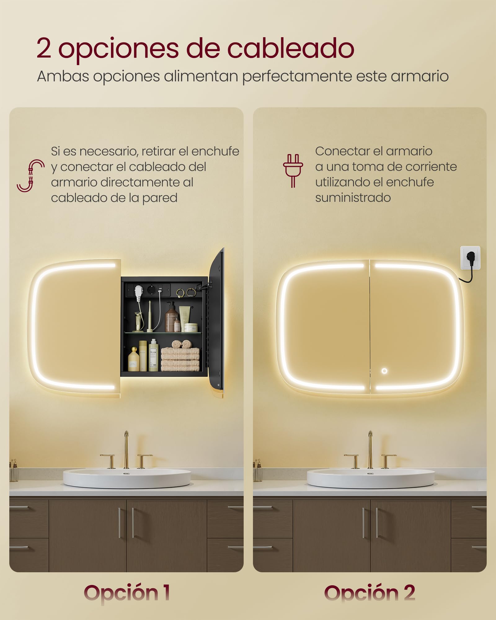 VASAGLE Armario de Baño de Pared con Espejo y Luz, 2 Estantes Ajustables | Armario Colgante de Baño, 2 Tomas de CA y 2 Puertos USB, Esquinas Redondeadas, Negro Tinta, Colección AILEAS, BBK128B01