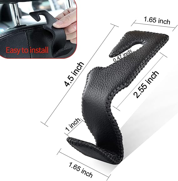 2 Pack Car Headrest Hooks, Microfiber Leather & Alloy Purse Hook Holds 45lb