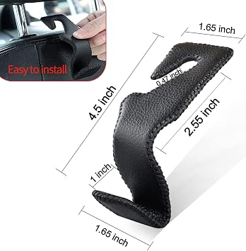 2 Pack Car Headrest Hooks, Microfiber Leather & Alloy Purse Hook Holds 45lb