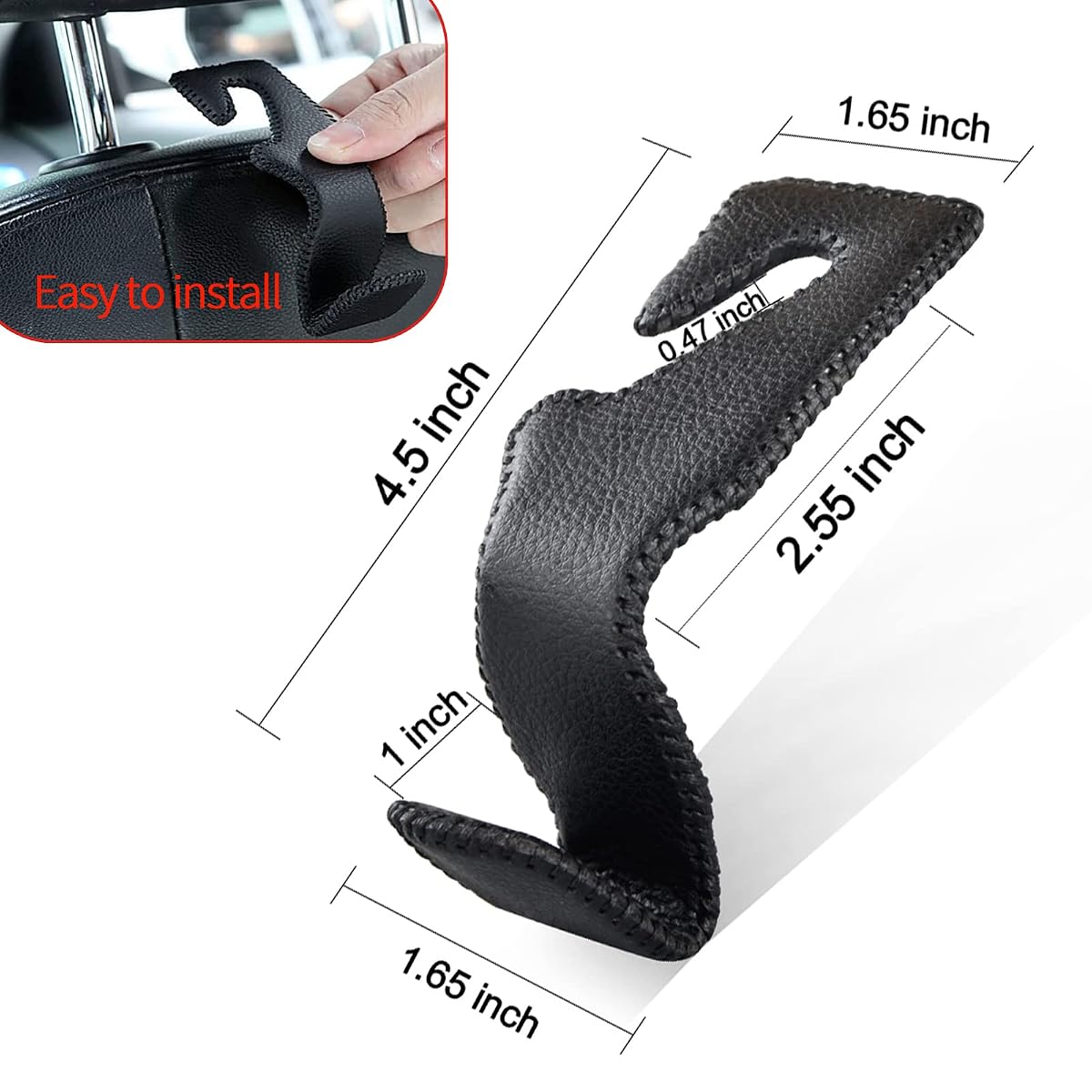 2 Pack Car Headrest Hooks, Microfiber Leather & Alloy Purse Hook Holds 45lb Black image 1