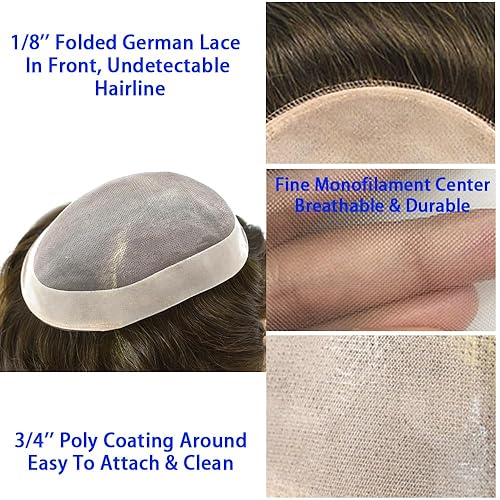 Miniatura 59 de Toupeee for Men Fine Mono Lace Men Toupee Hair Pieces 100% European Human Hair Replacement System for Men Monofilament Men Hair Prosthesis Protesis