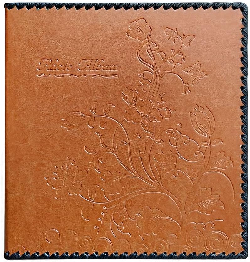 Travel Growth Commemorative Book ﻿ Leather Cover Embossed Album Retro Creative Self Adhesive Laminated Album Applicable to Photos, Receipts, Star Cards, etc(White-Patch Five-Pointed star4)