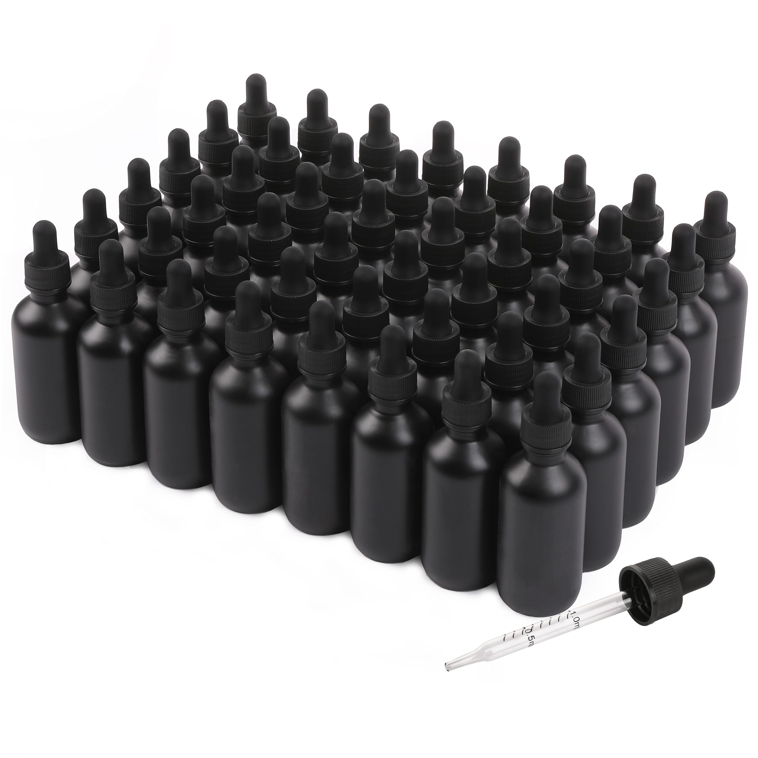 NOOEEISS 57 ml Glas-Tropfflasche, Preety-Tinkturflaschen mit präziser Skala, Augentropfen, auslaufsicheres Design für einfaches Reisen (schwarz-matt, 48 Stück)