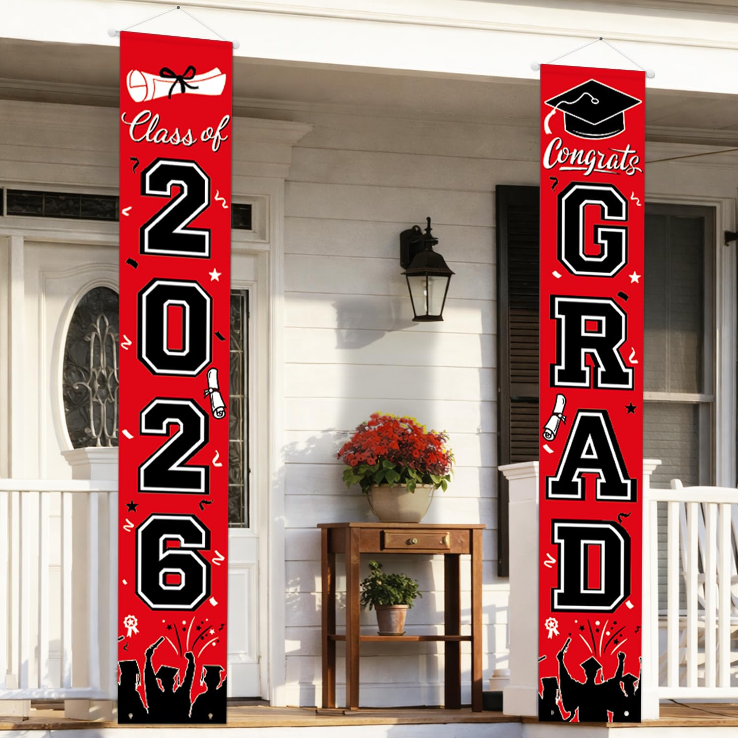 Graduation Decorations 2026 Porch Banner, Congrats Grad Class of 2026 Banner, Red and Black Graduation Banner Class of 2026 for Any Schools or Grades Party Favor