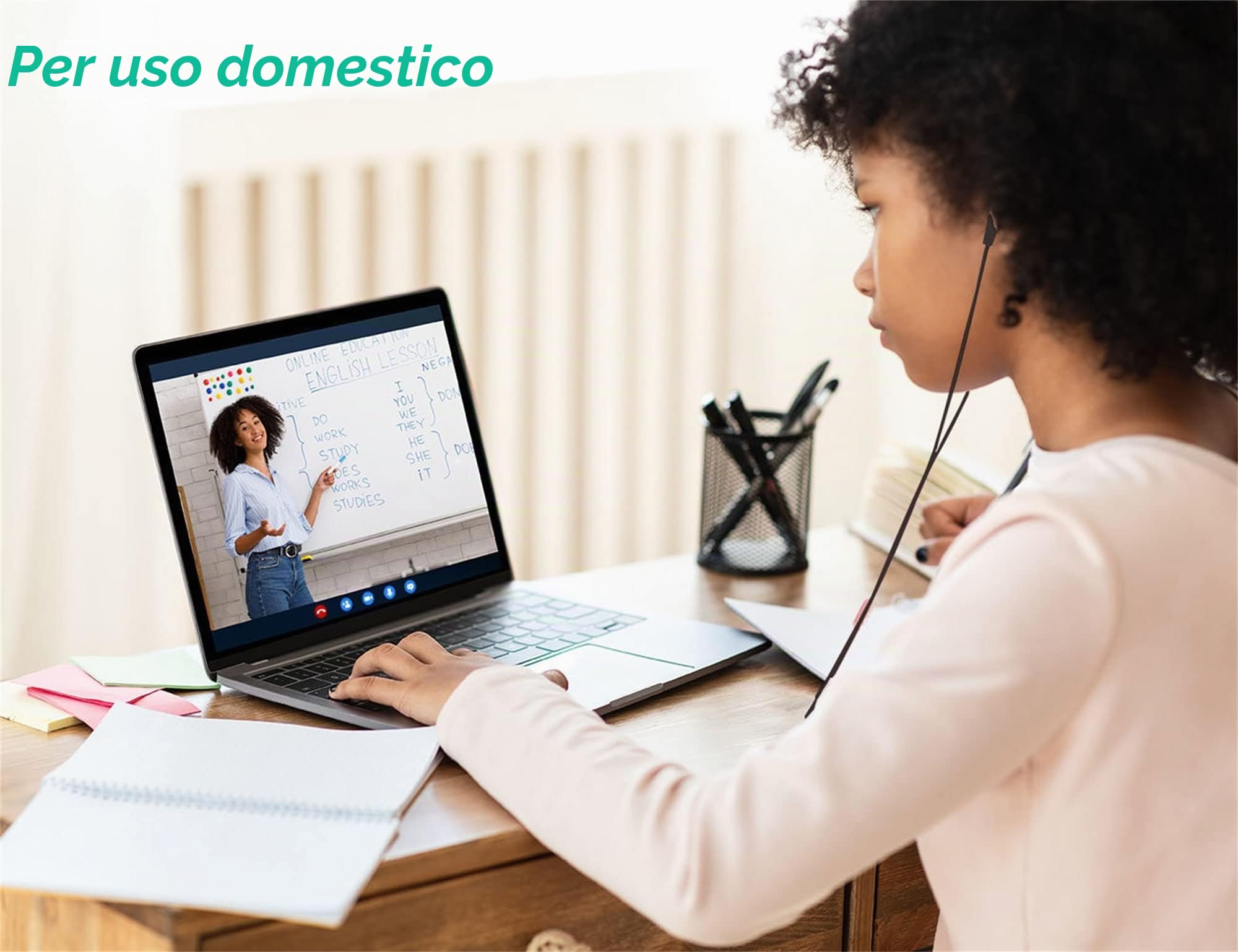 Confezione da 100 auricolari usa e getta, con cavo, colore nero, confezionati singolarmente, per scuola, viaggi o uso domestico