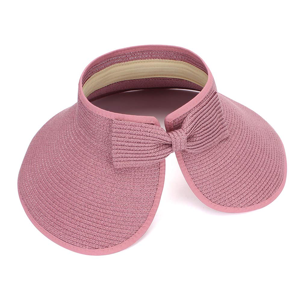 MK MATT KEELY Large Beach Straw Sun Hats Women Foldable Wide Brim Hat for Ladies Visor Cap Bucket with Bowknot Pink