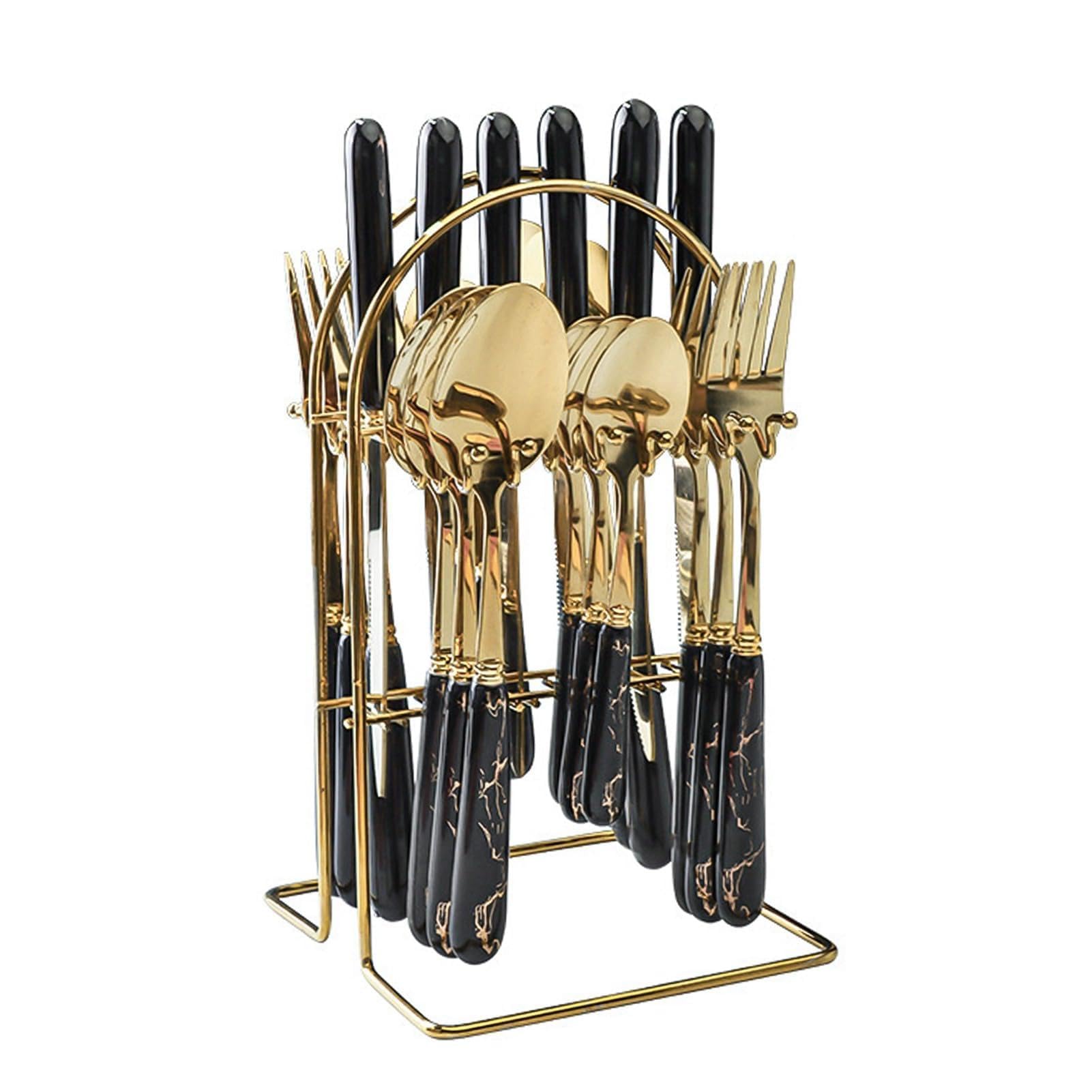 Edelstahl-Gabel-Löffel-Set, hochglanzpoliert, verdicktes Küchengeschirr-Set für Zuhause, Restaurants, Versammlungen, goldfarbenes Edelstahl-Besteck-Set, Geschirr,