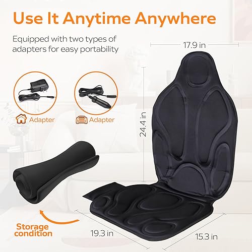 Miniatura 7 de Cojín de asiento de masaje de vibración con calor, 6 motores vibradores, masajeador de espalda para silla, almohadilla de silla de masaje para uso
