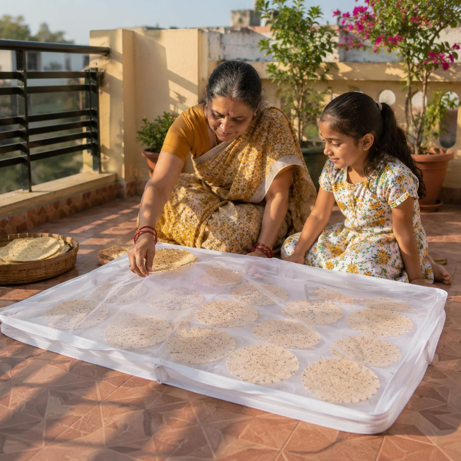 DRAWBRIDGE Cotton Drying Cloth with Net, Off White, 73 x 91 cm, Breathable, Washable, Reusable, for Papad, Vadagam, Spices, Millets and to Dry Mango for Pickle-image-48