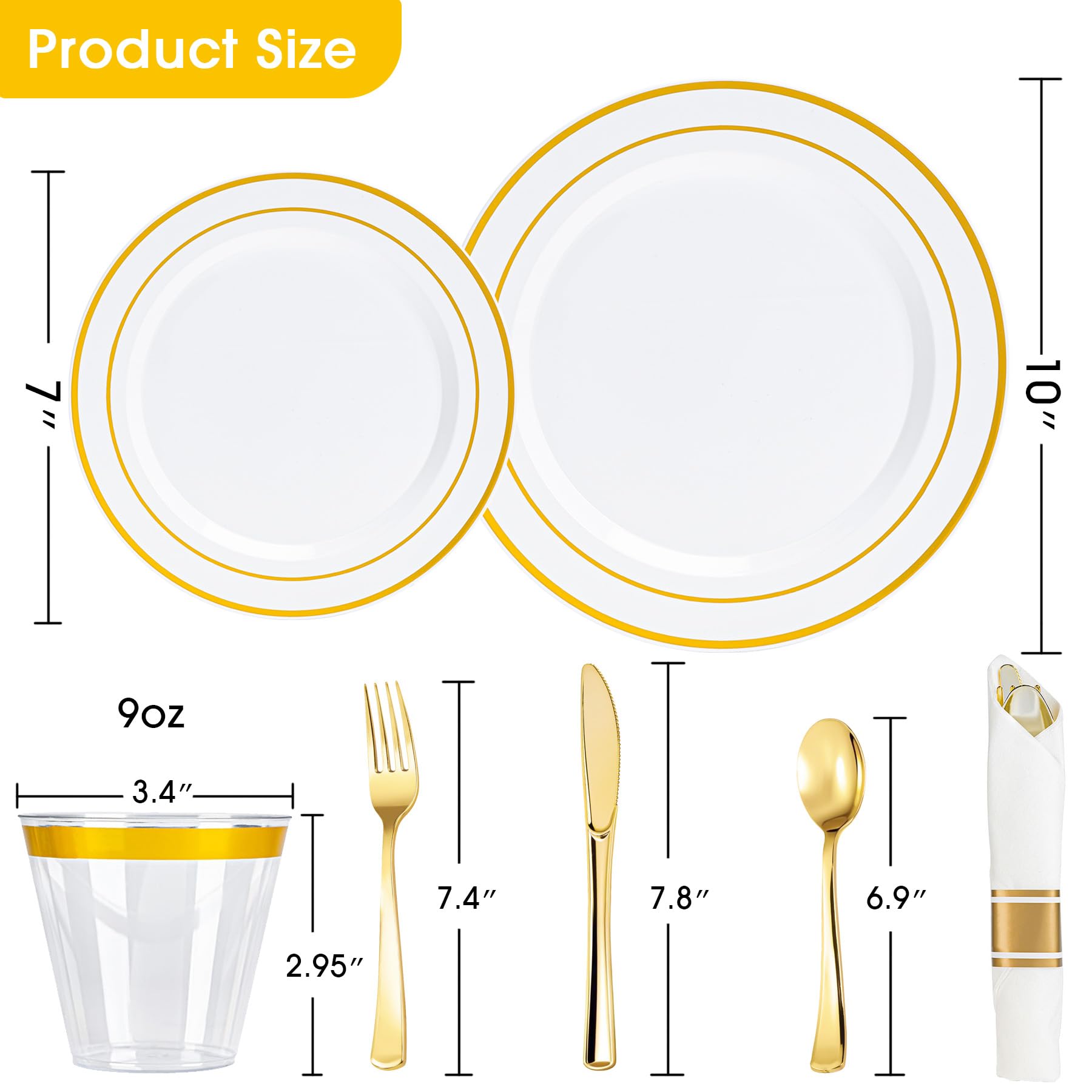 Gold Disposable Plates Set - 350 Piece -2