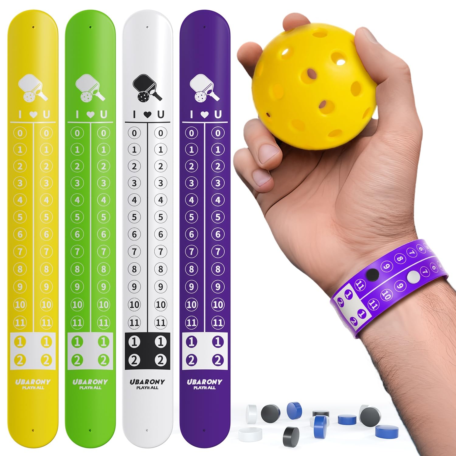 UBARONY Pickleball ScoreKeeper Wristband, 4 Portable Pickleball Scoreboard Counter Scorekeeping Tracker for Sports Games Indoor & Outdoor Yard, Cornhole, Ping Pong