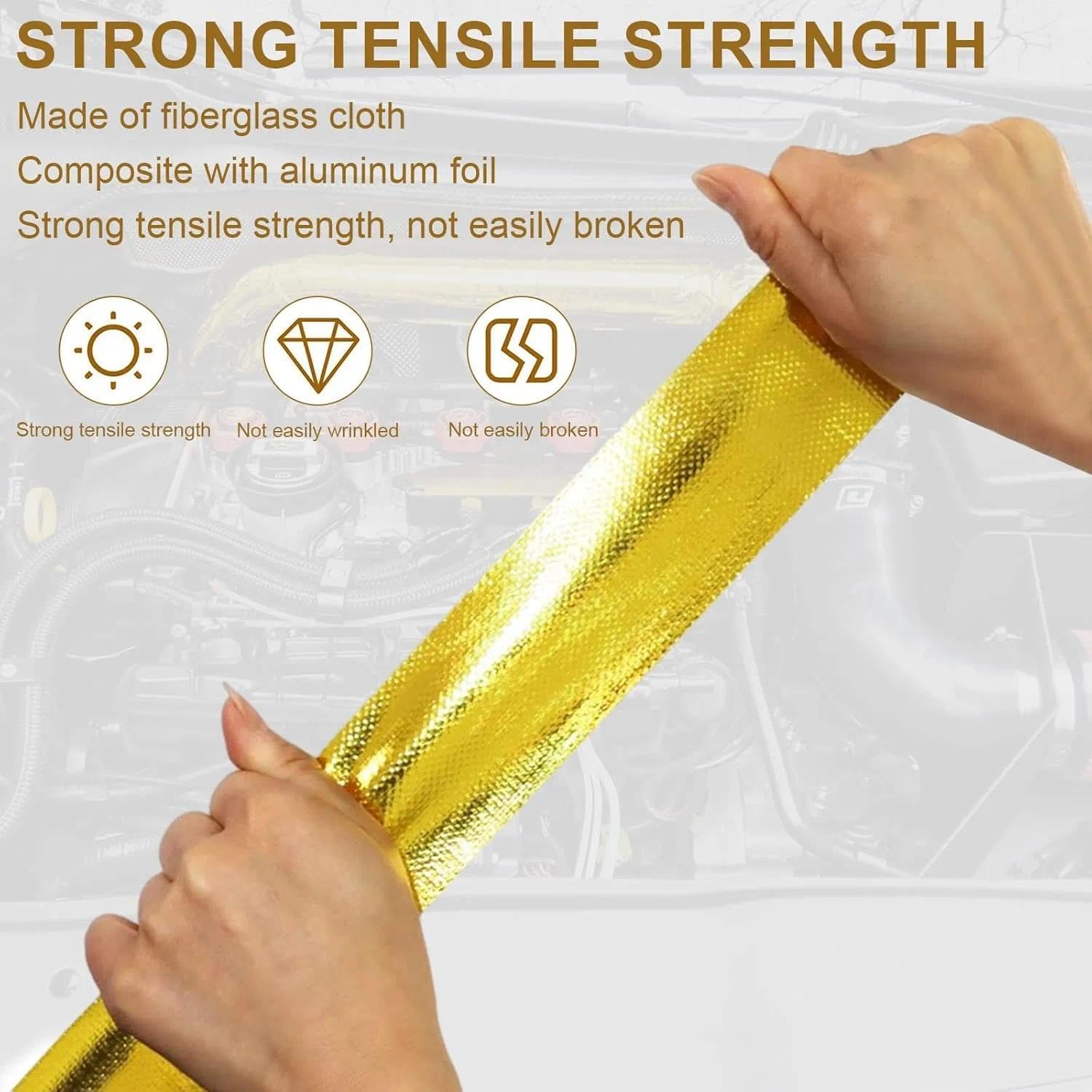 10m x 5cm Cinta Anticalorica Escape Adhesiva Aluminio ,Cinta Aislante Termica Dorada, Cinta Anticalorica Admisión, Cinta de Protección Térmica para Escape Para Auto Coche Motocicleta Pipa de Escape