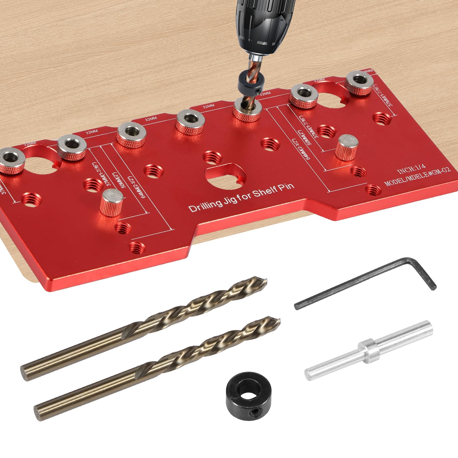 Gabarit de perçage pour étagère avec guide de perçage pour trous droits, matériel de cabinet, outils de menuiserie, accessoire pour outil électrique avec système de trous de poche pour coulisseau de