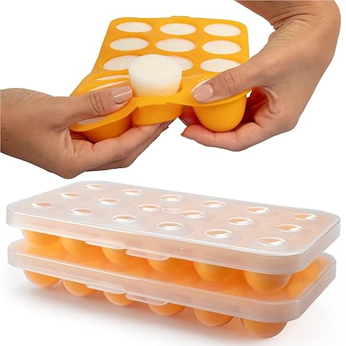 Bandeja de almacenamiento de alimentos reutilizable de silicona para bebés (paquete de 2) – Bandeja apilable de silicona de 1 onza para congelador,