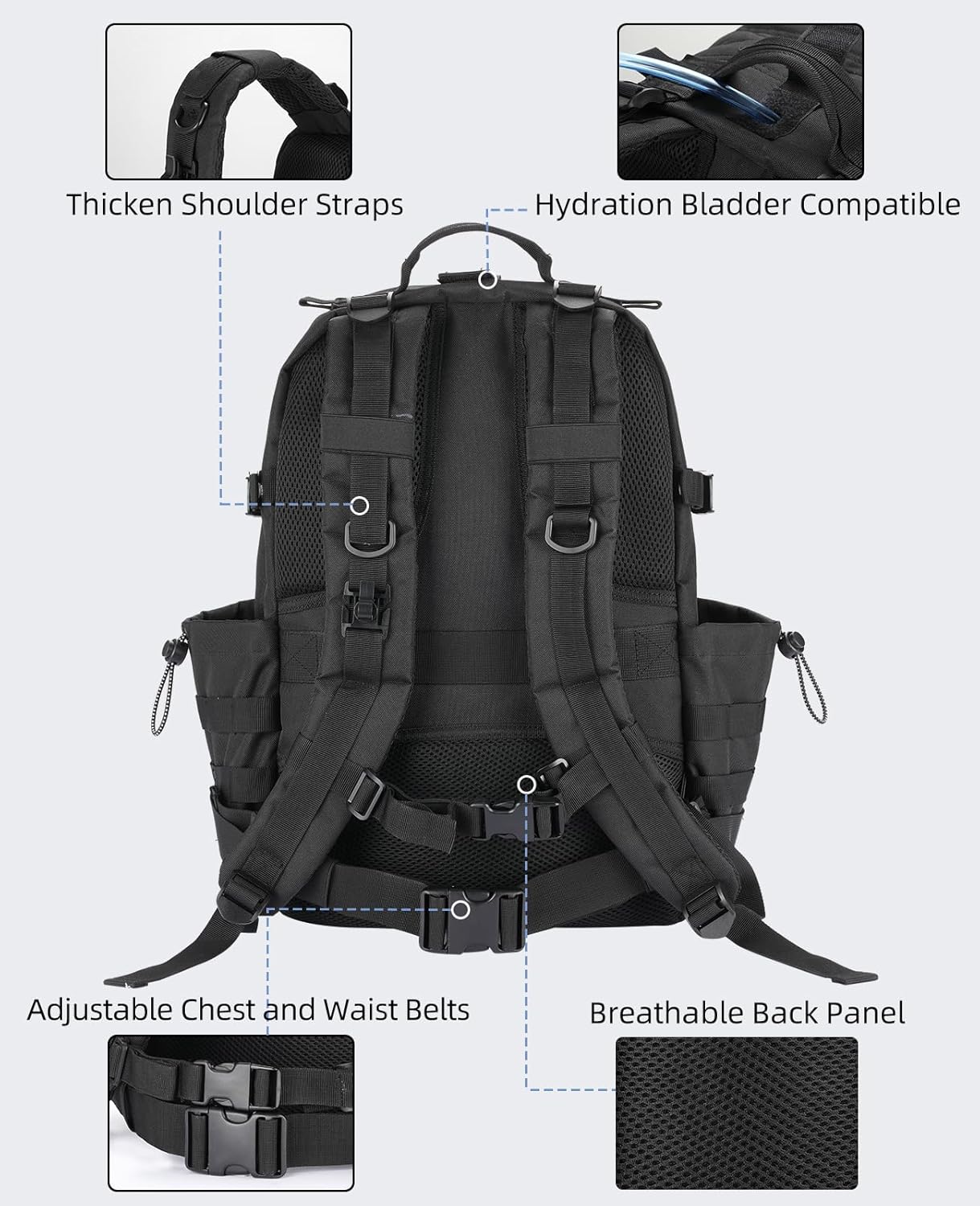 EZshoot 40L Tactical Backpack, Military Backpack for Men Women, Army Molle Rucksack Assault Pack, Bug Out Bag Large Daypack (Black) - Image 4