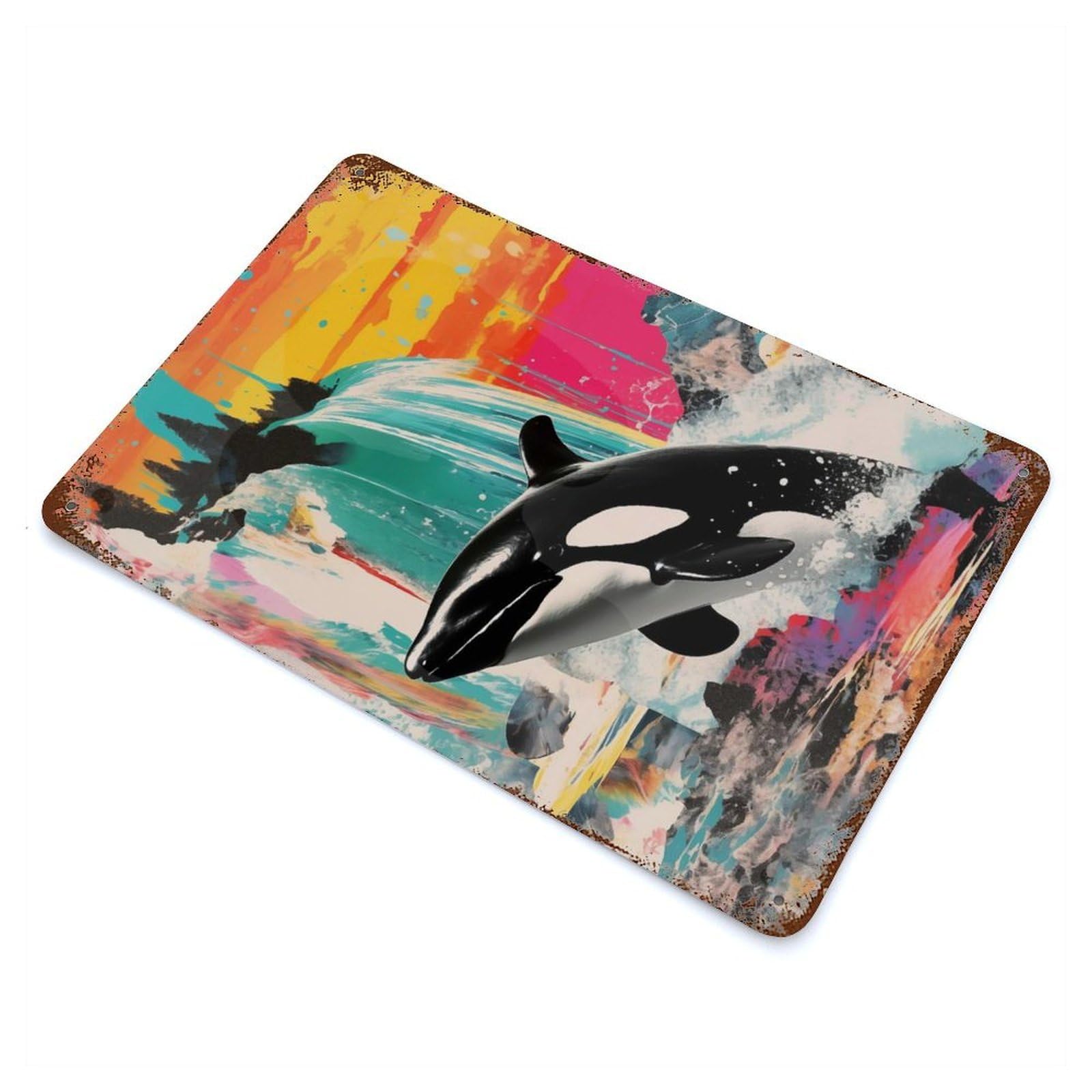 Orca Whale Killer Collage Vintage Rust Metal Sign 11.8"x7.9", Shabby Chic Decor for Garage, Pub Or Kitchen