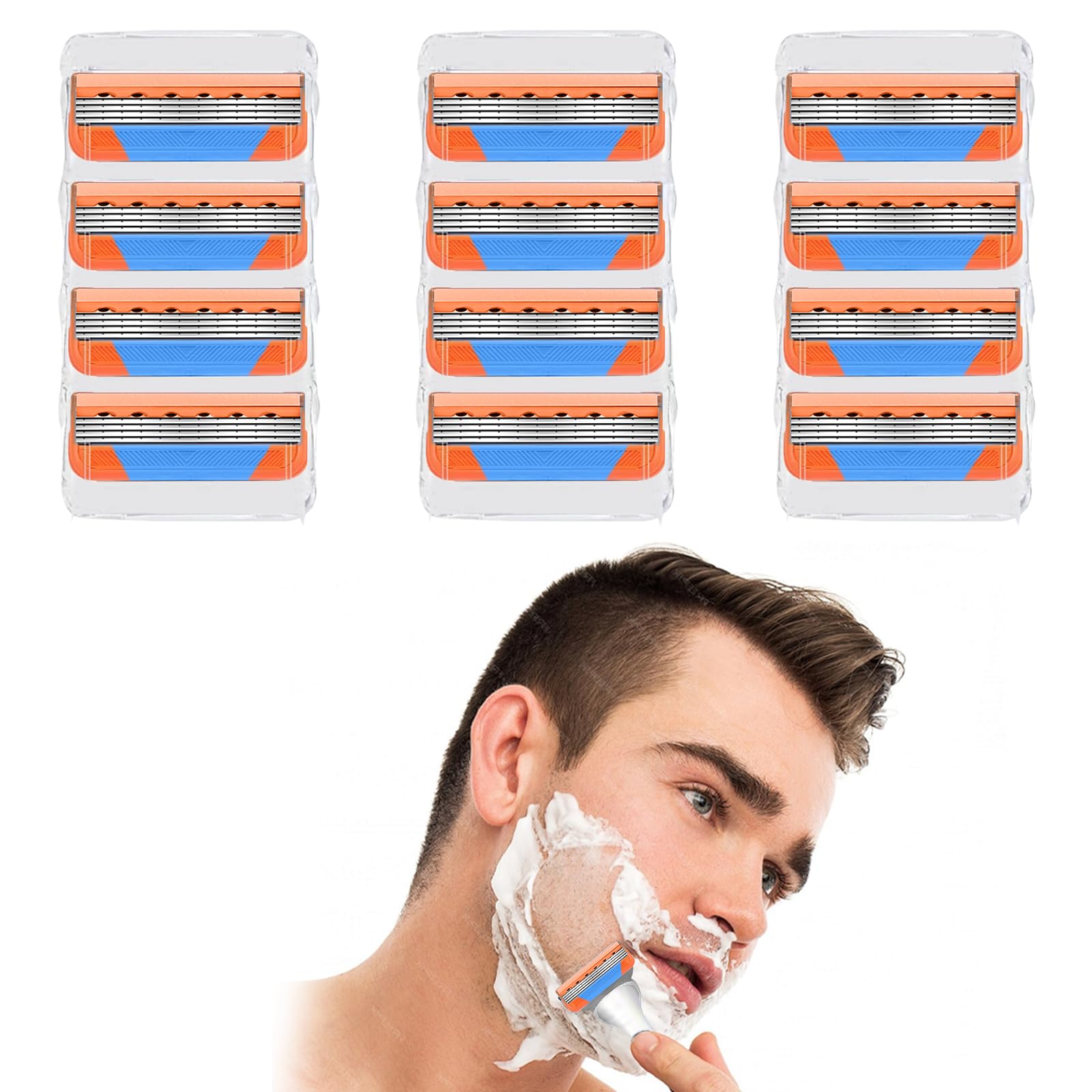 12 PCS Mens Razor Blades for Gillette Fusion 5, 5 Layer Random Color Anti friction Shaver Blade Refills
