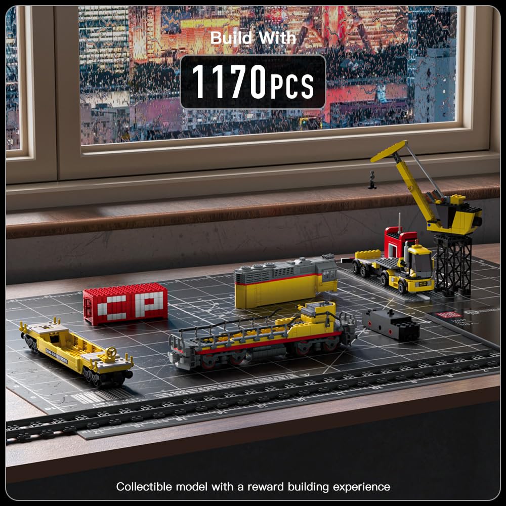 Mould King 12027 Technik Ferngesteuert Güterzug Bausteine Zug Eisenbahn Elektrisch Klemmbausteine mit Lastwagen Kompatibel mit Andere Marke (1170 Teile)