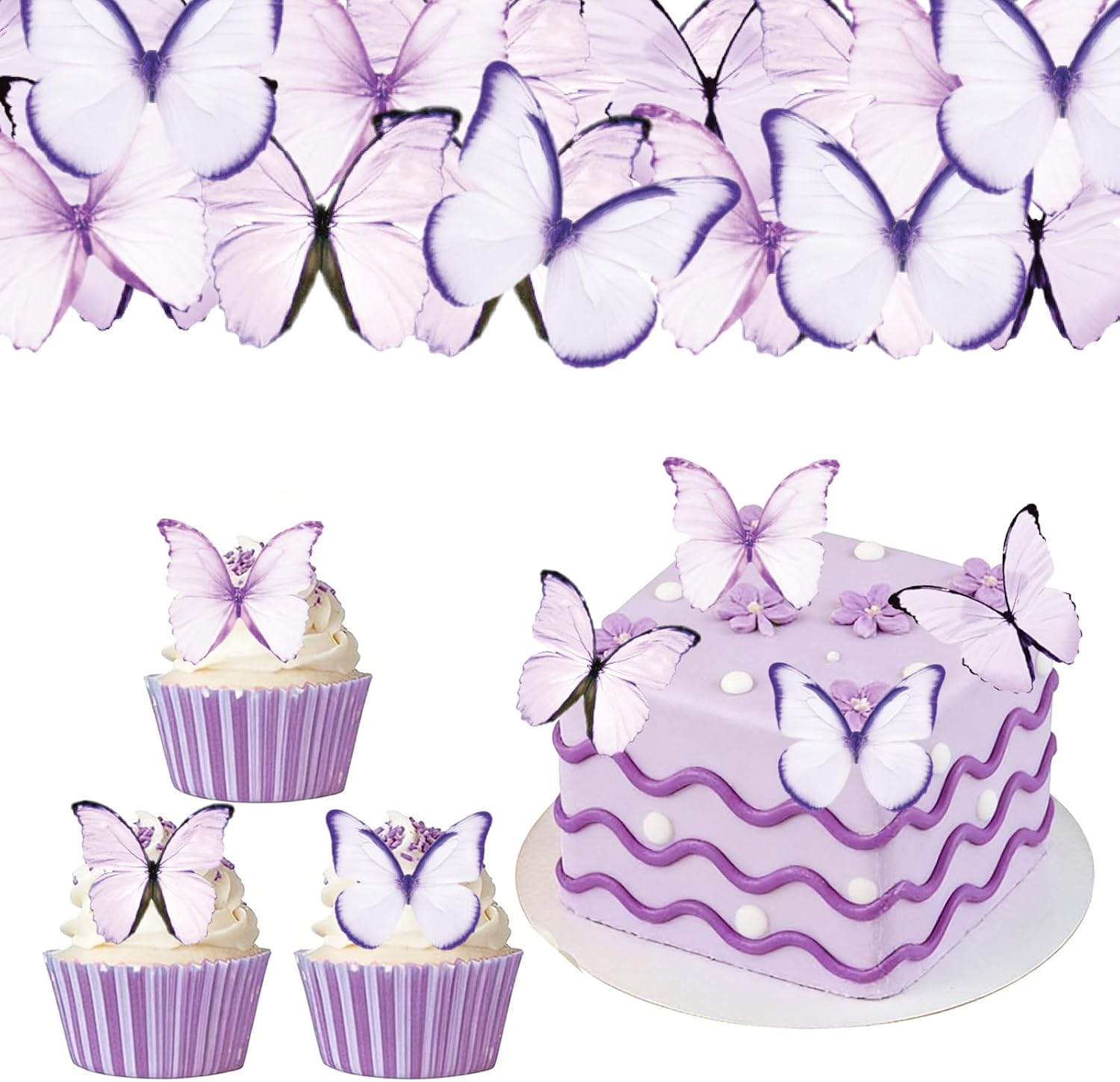 ALEGRE Edible Butterflies for Cake Purple Pack of 48 Cake Decorations Butterflies Edible Cupcake Decoration Butterfly Cake Decoration Girls Edible Paper Butterfly Muffin Decoration Birthday Wedding
