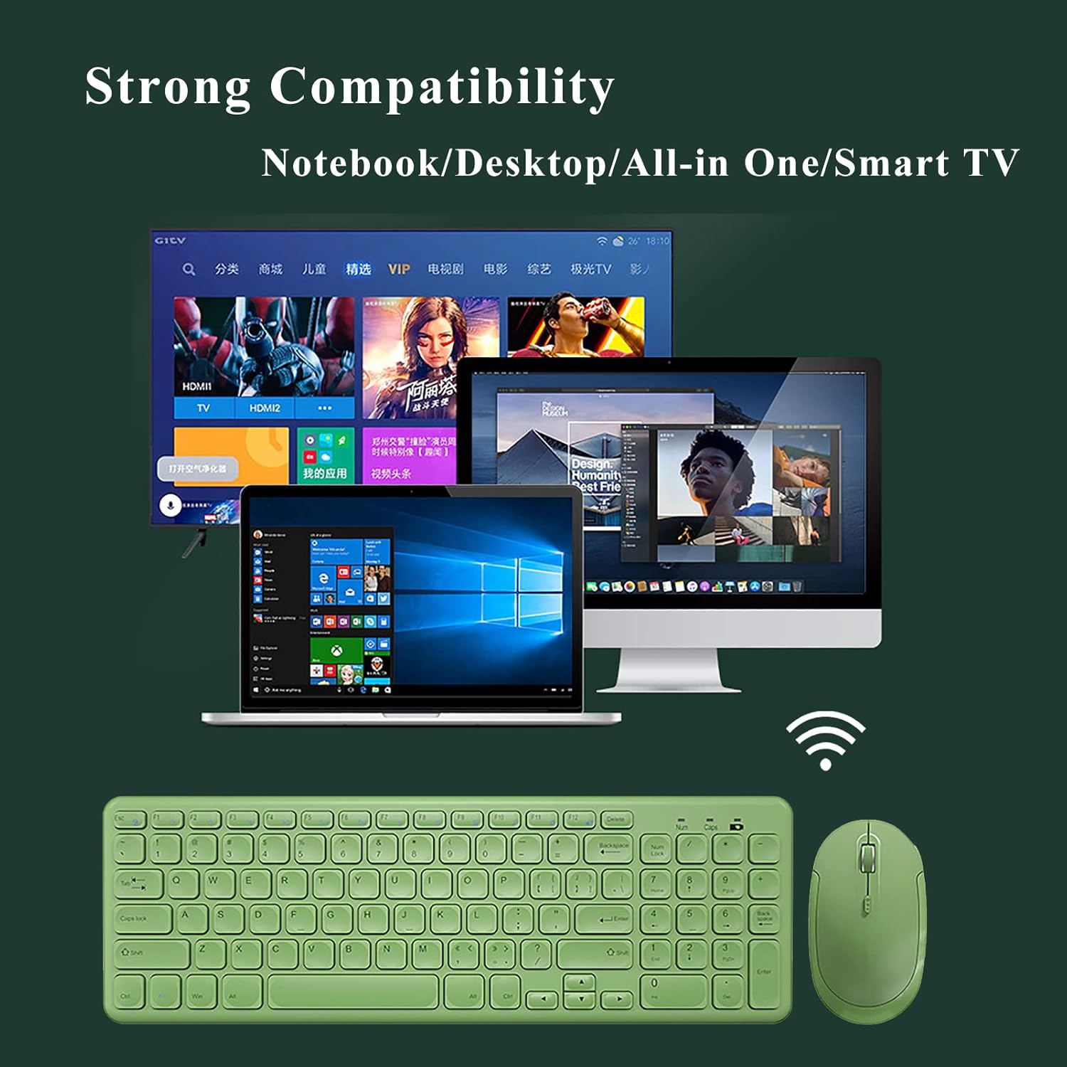 Wireless Keyboard and Mouse Combo,JieruiDeng 2.4Ghz USB Cordless Slim Silent Keyboard and Mouse Kit Home Office Game Use for Computer,Laptop,PC Desktops,Mac (Green)