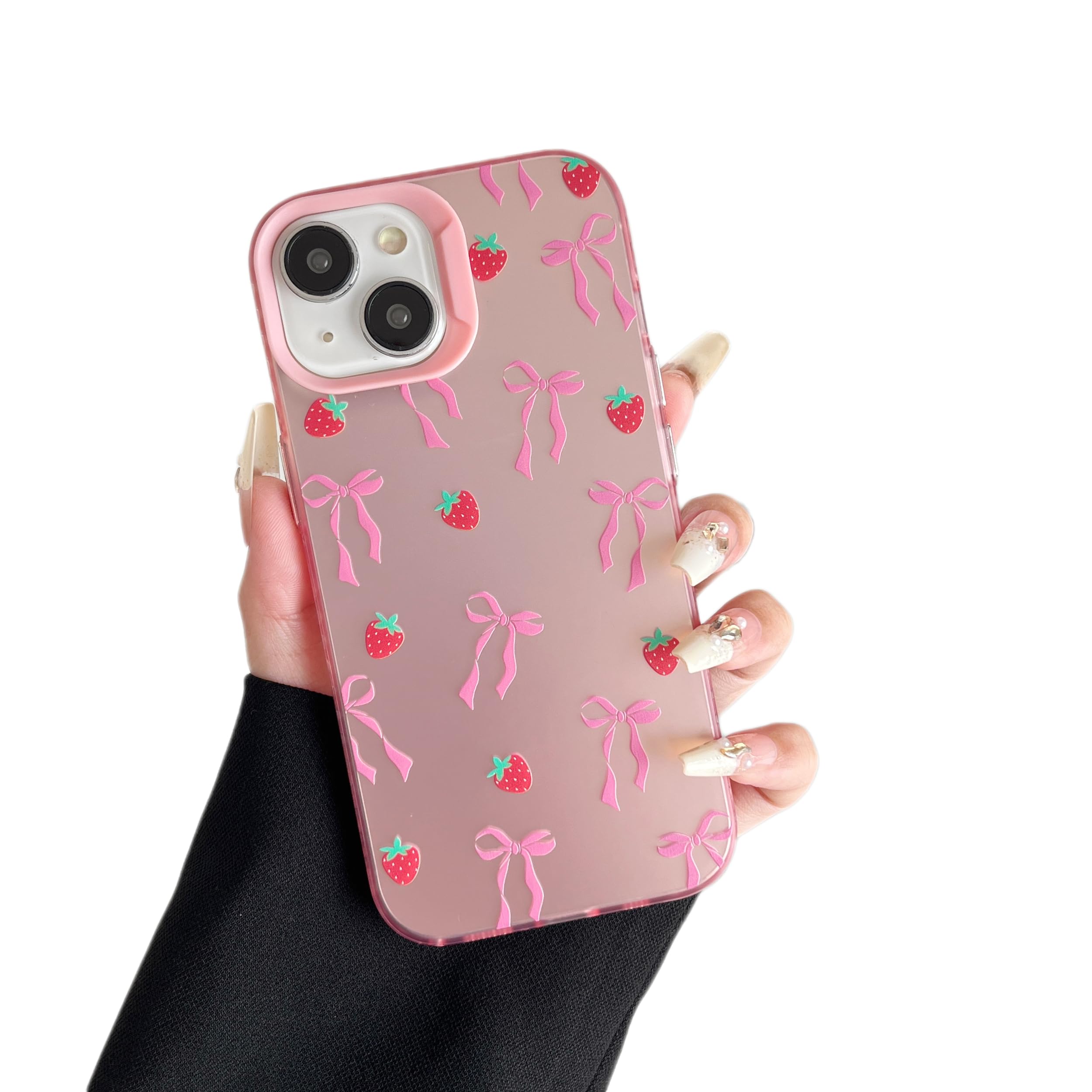 ZTOFERA for iPhone 13/14 Case,Cute Pink Ribbon Bow Tie Planet Star Floral Aesthetic Phone Case,Trendy Slim Hard IMD Shockproof Protective Bumper Phone