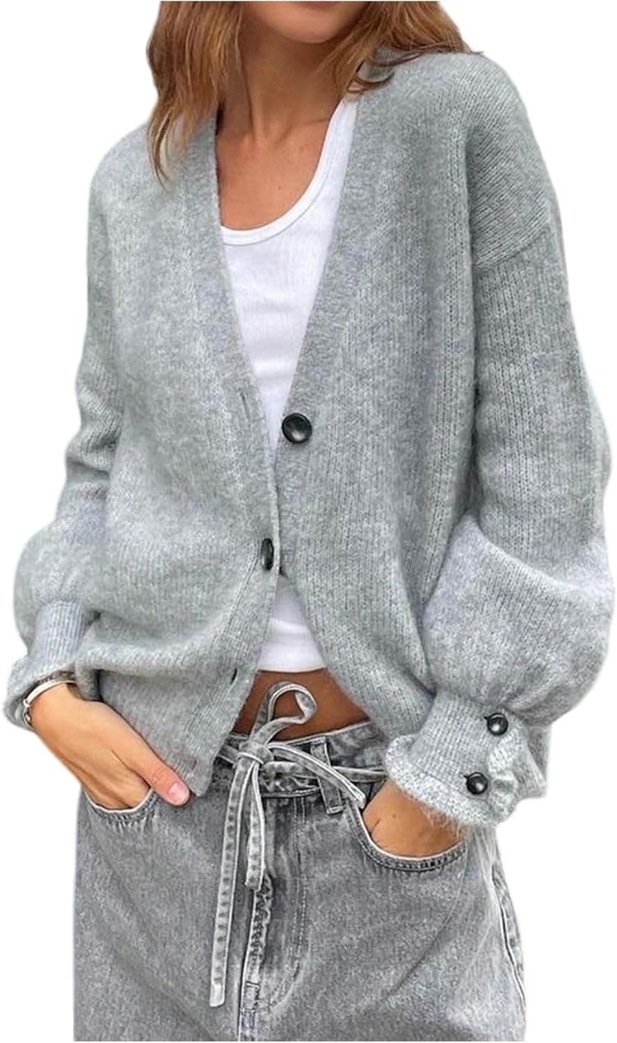 SOLY HUX Women's Cardigan Sweater Button Down V Neck Long Sleeve Knit Teacher Tops Outerwear Fall Clothes