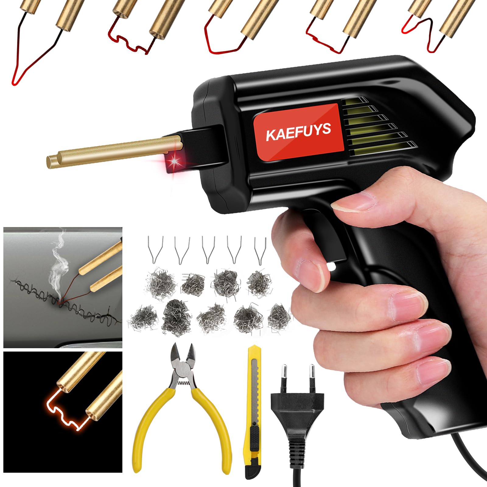 KAEFUYS Soldador de Plástico 170W Plástico Soldadura Máquina 2 en 1 Soldador de Plástico con 805 piezas grapas calientes grapas calientes Herramienta de Soldadura coche parachoques reparación kit