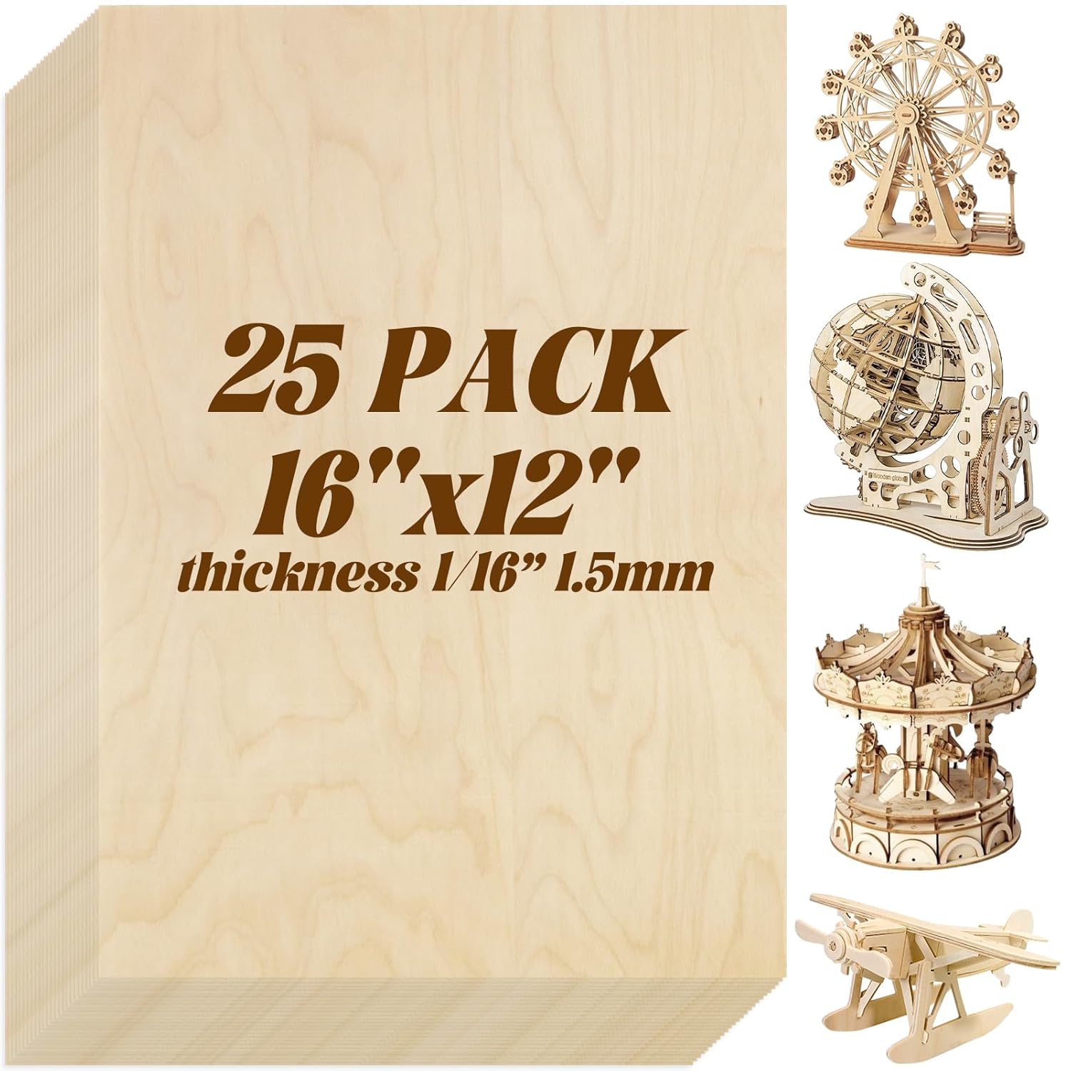 24 Pack 16 x 12 x 1/8 Inch Baltic Birch Plywood 3mm Baltic Wood Sheet, Baltic Birch Sheets for Cricut Maker, Architectural Models, Drawing Painting Wood Engraving Wood Burning Laser