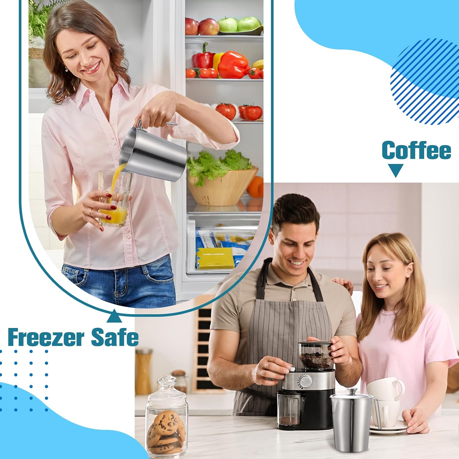 2 Pcs 51 oz Stainless Steel Pitcher with Lid (6 Cup, 1500 Ml)