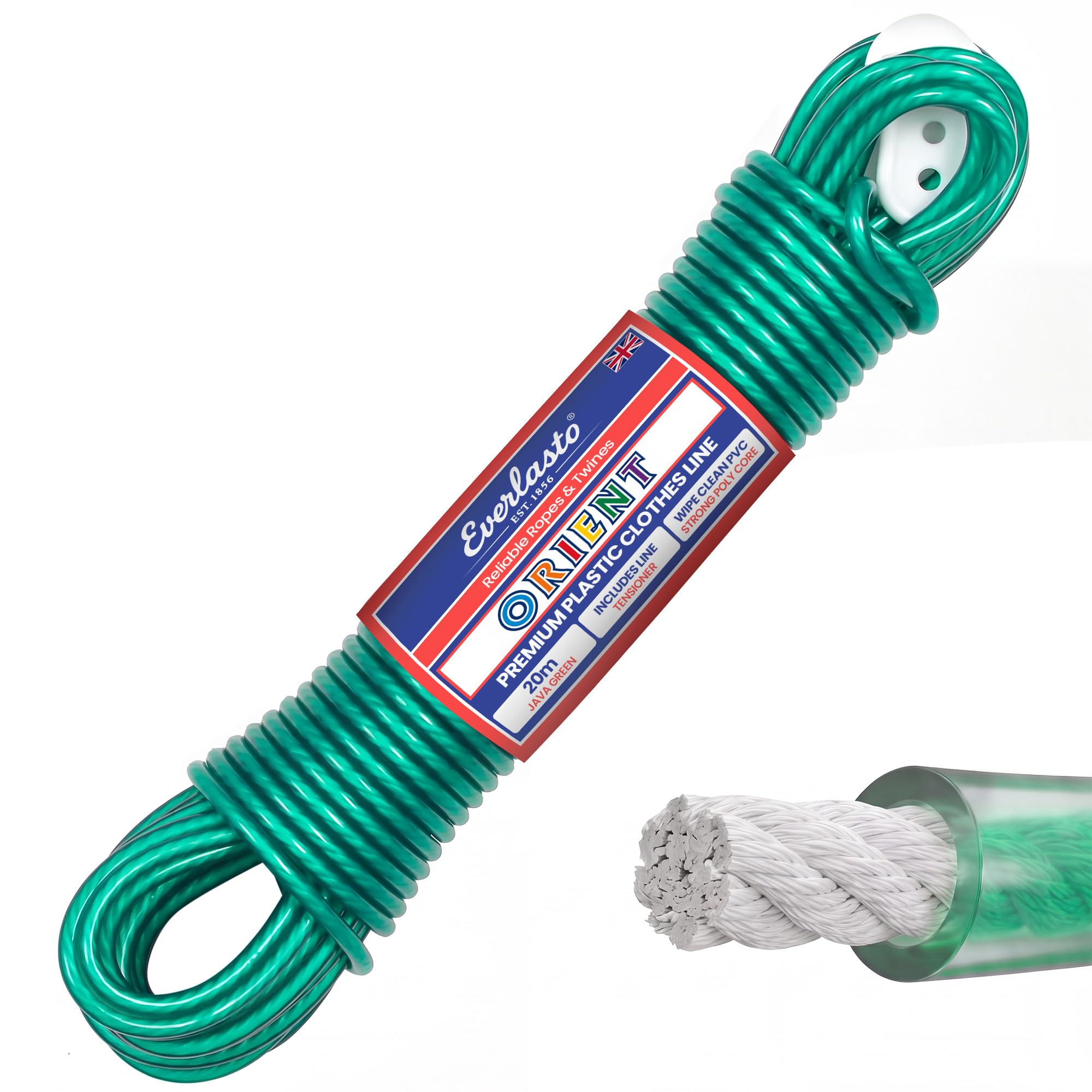 EVERLASTO Quality 20m 'Orient' PVC Clothes/Washing Line 4.8mm Thick - GREEN
