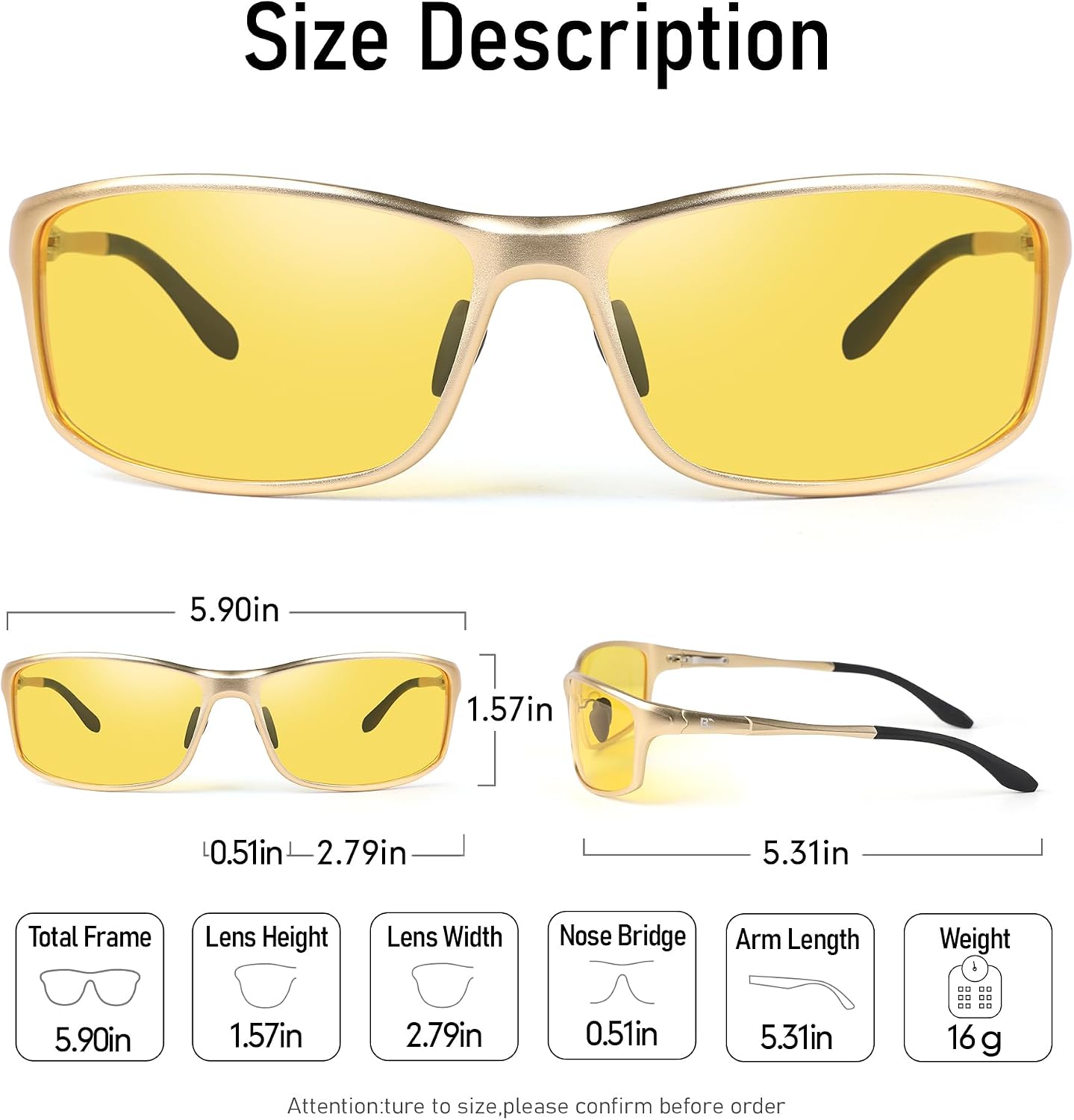 Night Vision Glasses for Driving: Al-Mg Metal Yellow Anti-Glare Night Glasses Reduce Eye Strain for Drivers Rain Snow