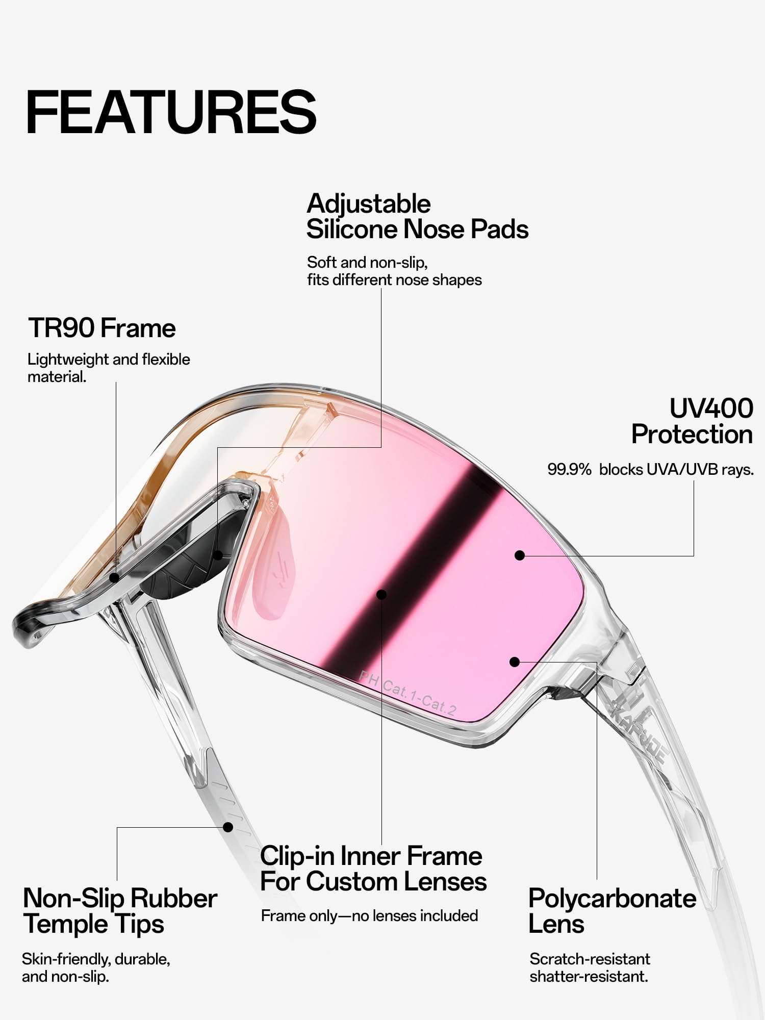 KAPVOE K473 Gafas de Ciclismo Fotocromáticas y de Color para Hombre y Mujer, Gafas de Sol Deportivas UV400 MTB Running Béisbol