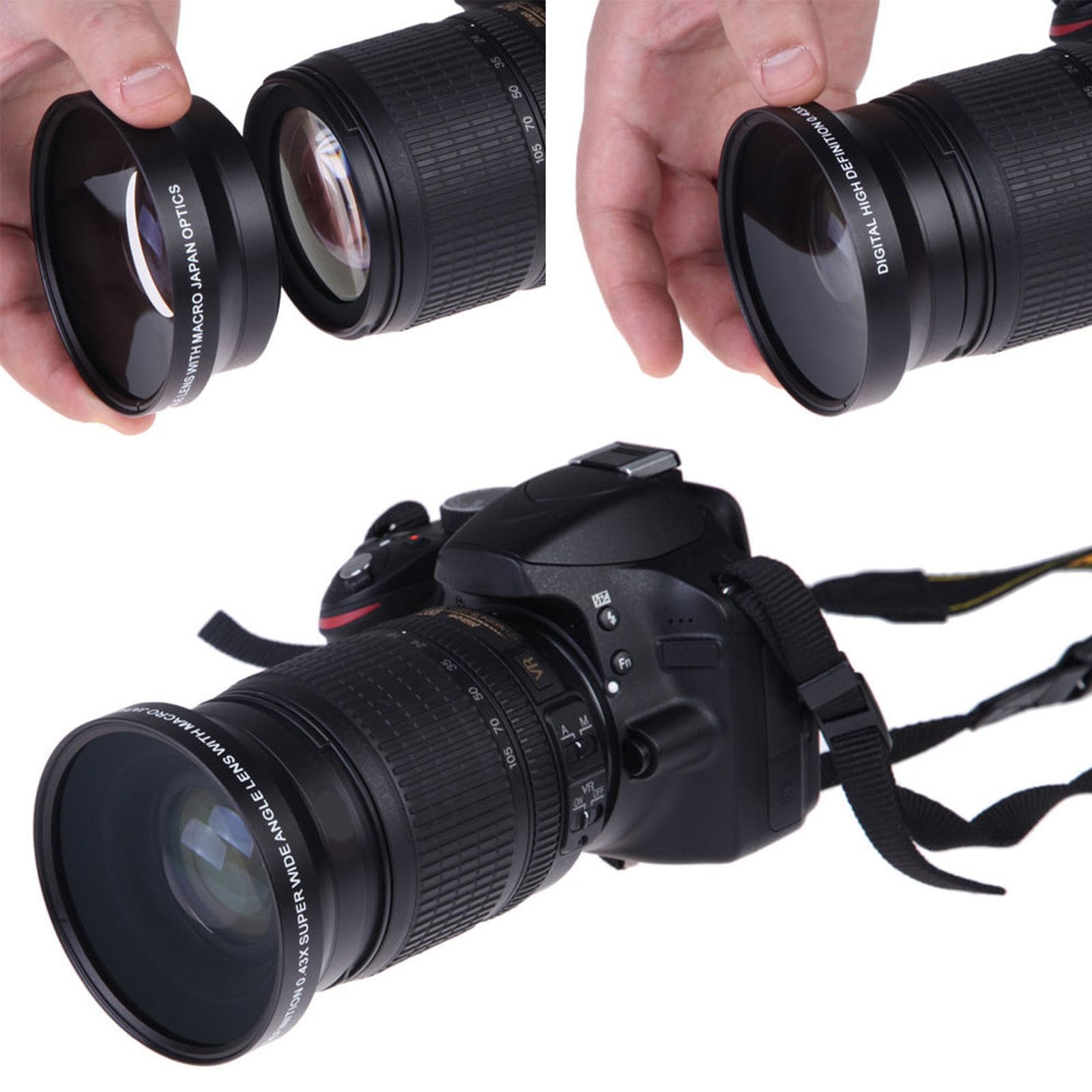 Obiettivo grandangolare professionale da 67 mm con porzione 0,43x multistrato rivestito per fotografia microcosmica Obiettivo fisheye grandangolare con macro+tappo anteriore e posteriore