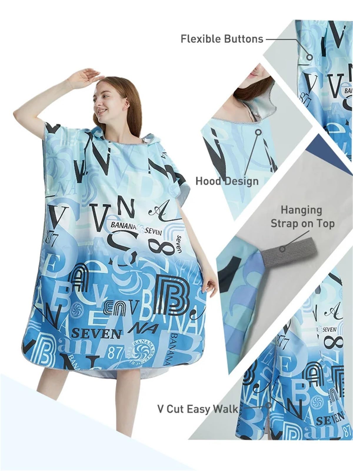 Poncho de Plage à séchage Rapide, Serviette Surf, Sweat Capuche, Peignoir en Microfibre, Poncho for Adultes pour Le Surf, la Natation