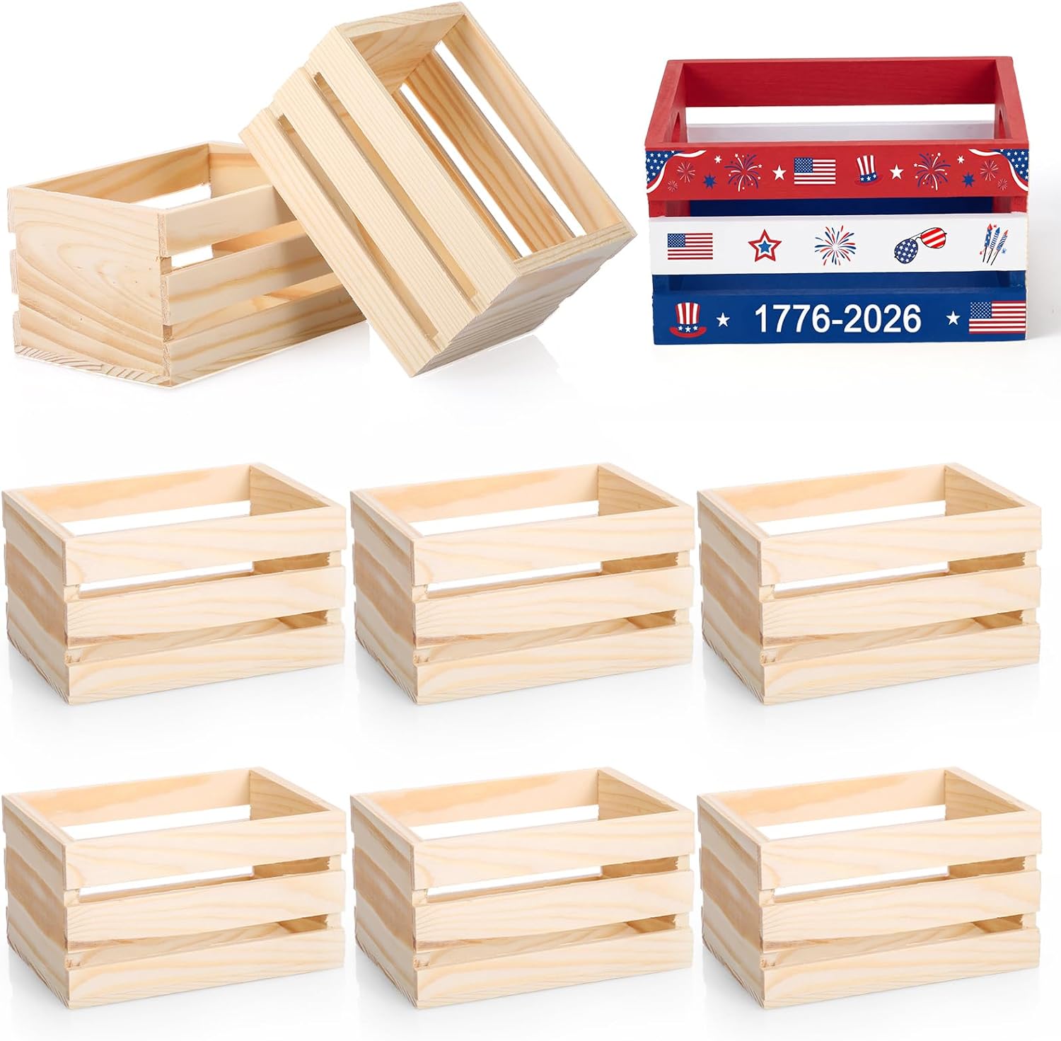Roowest 6 Pcs Wood Crate Decoration Sets Mini Storage 5" Farmhouse Table Centerpiece Decor Kit for Spring Birthday Wedding Home Decor
