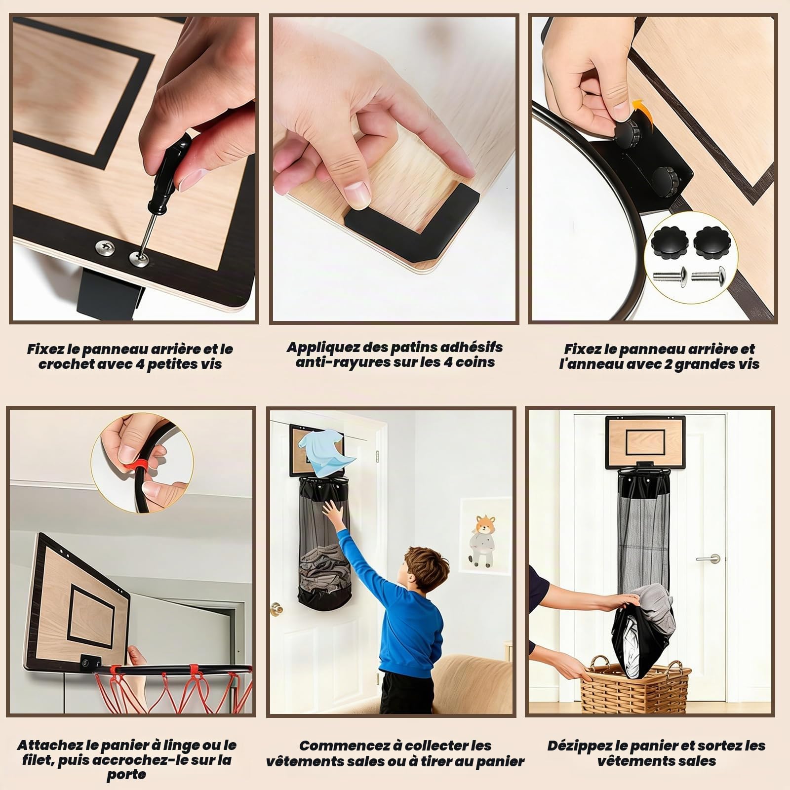 2 en 1 Panier à Linge de Basketball, Corbeille à Linge de Basket Mural et sur Porte avec Fermeture Éclair, Laundry Basket pour Chambre Salle de Bain Dortoir, Cadeau pour Enfants et Adultes