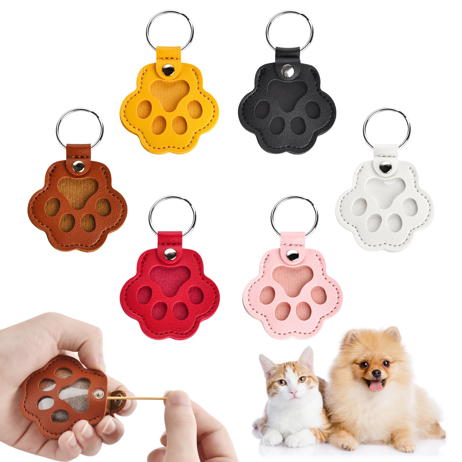 softum Cat Dog Hair Keychain - 6pcs Cat Fur Memory Charm, Dog Hair Collector Keychains, Pet Fur Keepsake, Pet Lover Gift, Multiple Colors, 9*6 cm