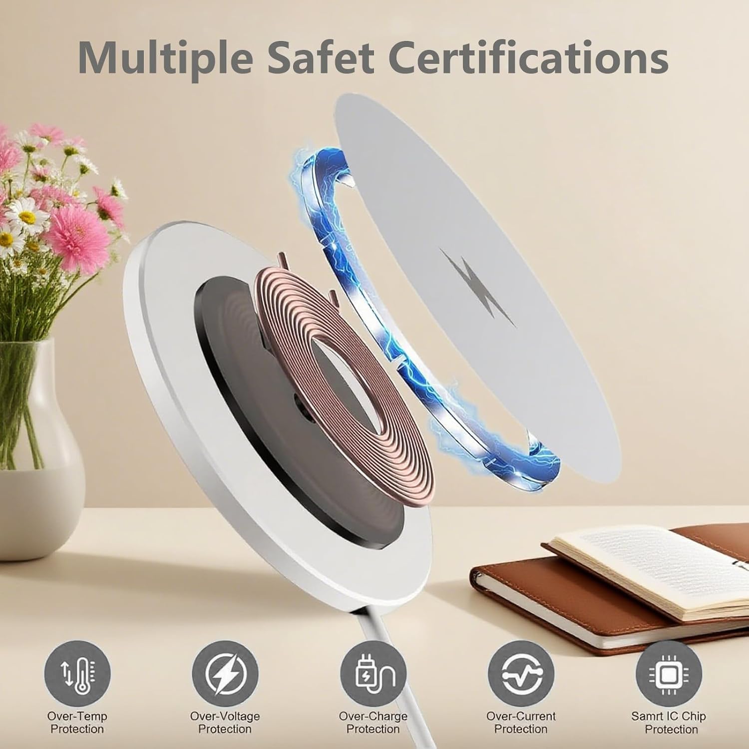 [Apple MFi Certified] 2Pack 6FT Mag-Safe Wireless Charger, 15W Fast Magnetic Pad with USB-C Block for iPhone 17/16/15/14/13/12 (Air/Pro/Max/Plus) & AirPods 4/3/2/Pro/Pro2 - Apple Wireless Charging Kit